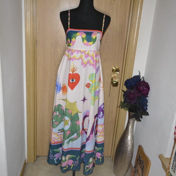 Colorful White Dragon Print Vacation Cotton Blend Dress - Picture 13 of 13